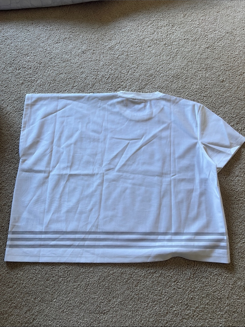 adidas White Short Sleeve Crewneck Tee with Tonal Hem Stripes - Picture 3 of 4